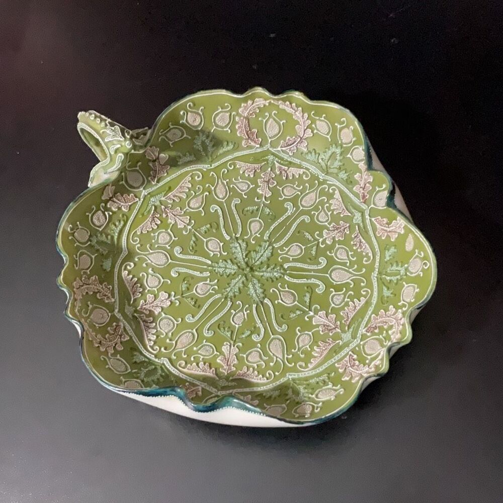 Moriage Nippon Porcelain Ornate Handpainted Bowl Handle Passion Flower Vintage